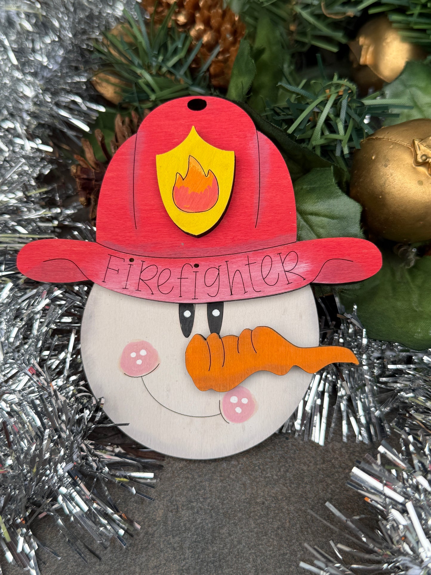Firefighter Snowman Ornament