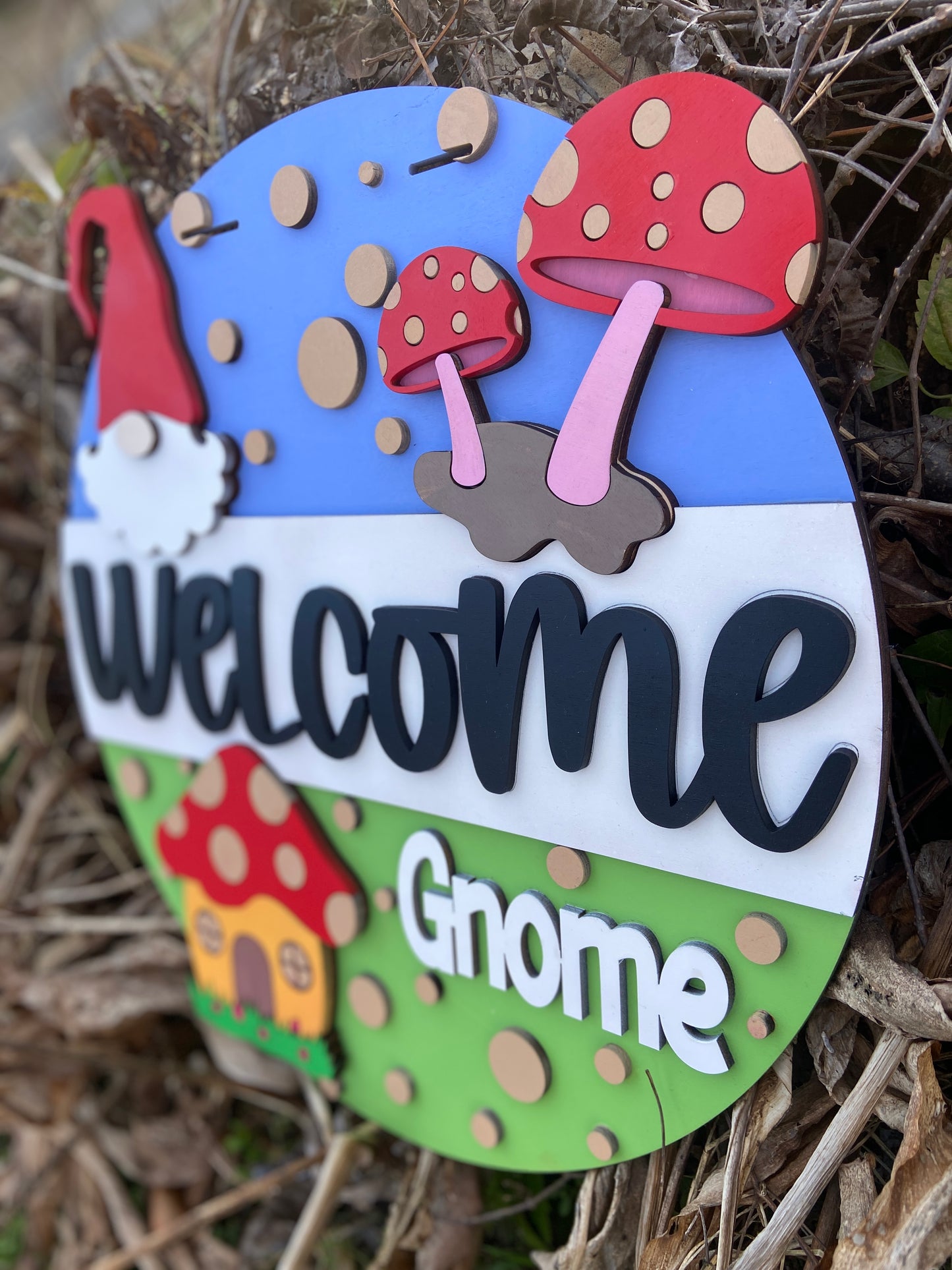 Mushroom Gnome Welcome Sign