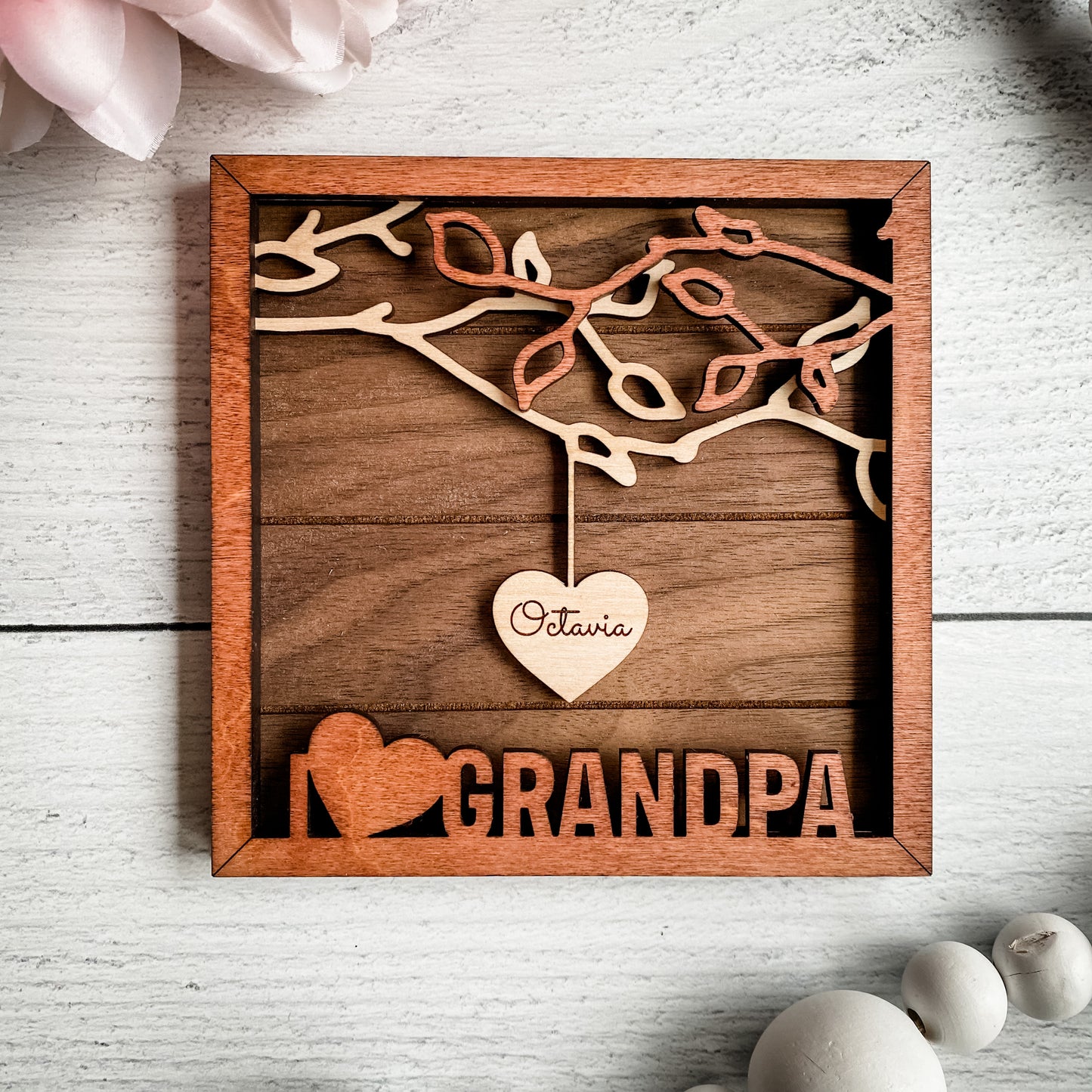 Custom Family Tree Frame, Wooden Hanging Hearts Mother's Day Frame, Custom Family Gift, Grandparent Gift, Add PETS TOO!