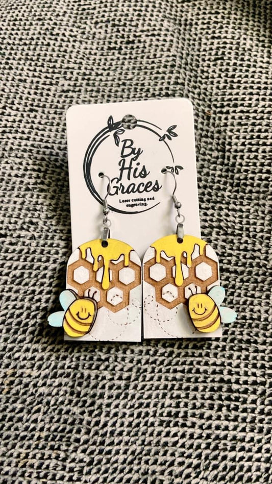 Beehive with bees Earrings