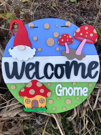 Mushroom Gnome Welcome Sign