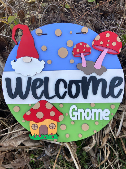 Mushroom Gnome Welcome Sign