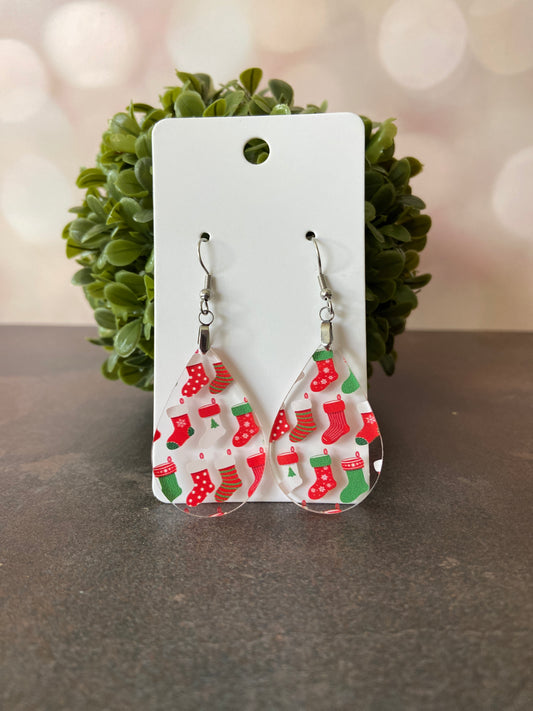 Clear Acrylic Christmas Stockings Earrings