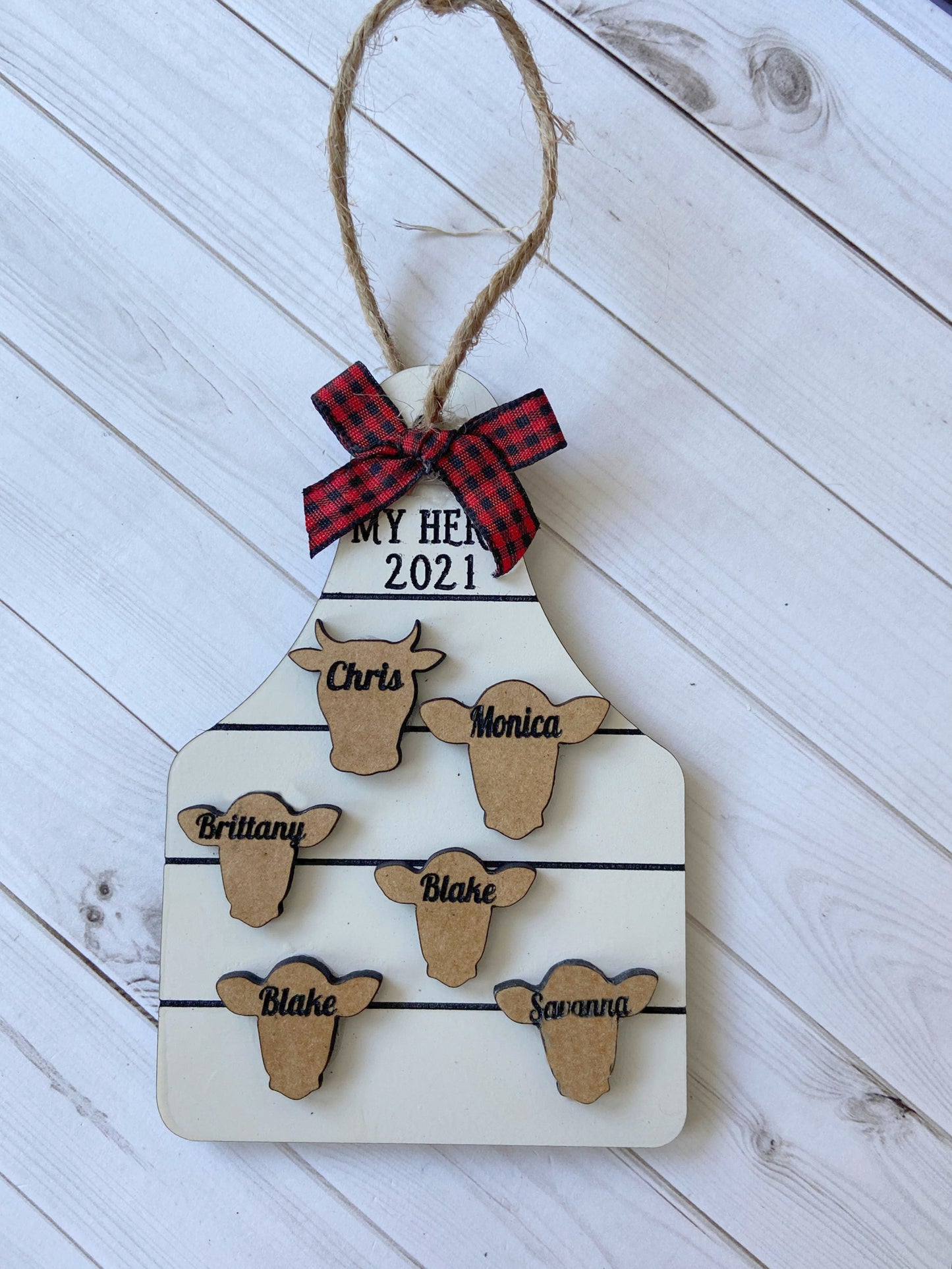Cow Tag Ornament 1-8 Names