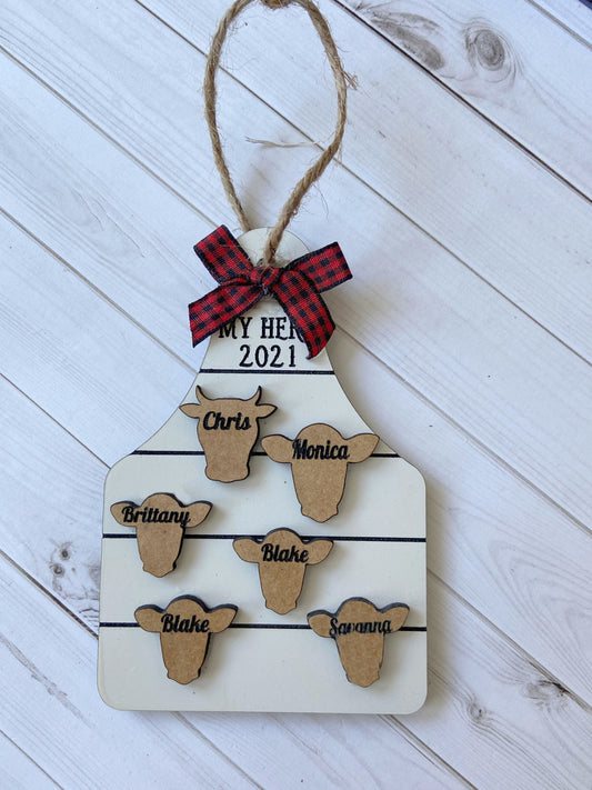 Cow Tag Ornament 1-8 Names